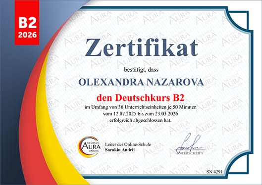 Aura Zertifikat B2 Olexandra Nazarova2